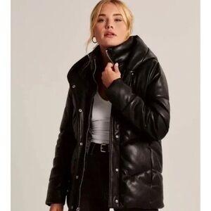 Abercrombie & Fitch Vegan Leather
Black Puffer Jacket
